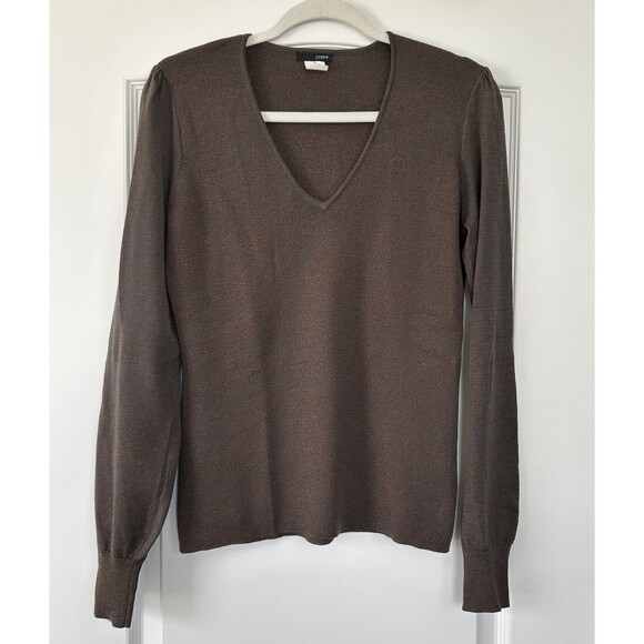J Crew Womens Sweater Wool Blend Metallic Brown Long Sleeve V Neck Size Medium - Picture 1 of 11